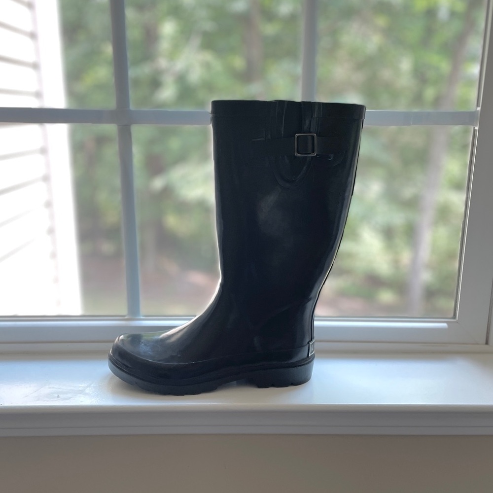 Sugar Black Women's Rubber Platform High Rain Boots